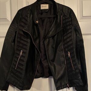 Black Faux Leather Jacket with Zipper Details